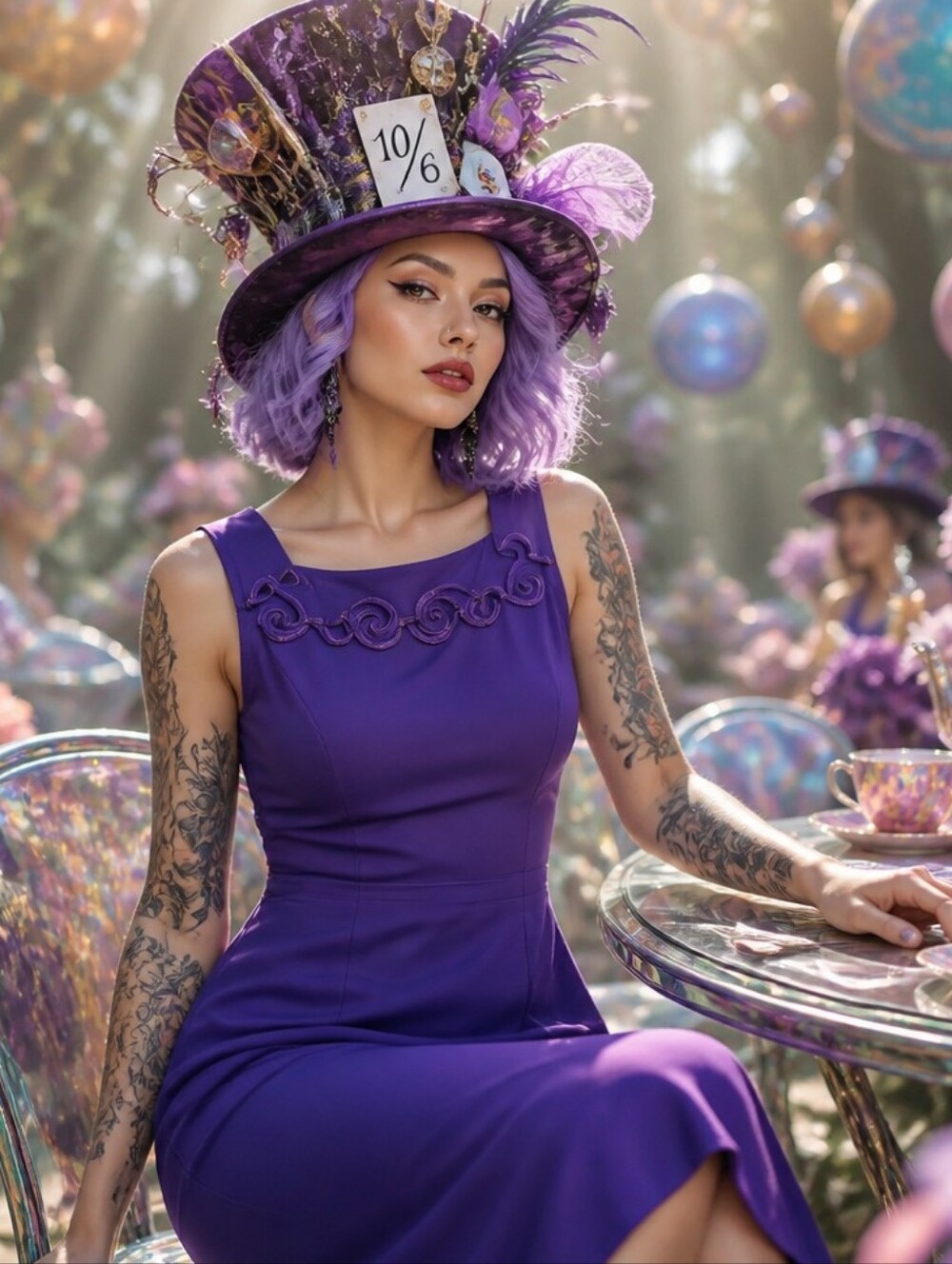 Donna Morgan Purple Cocktail Dress with Decorative Neckline